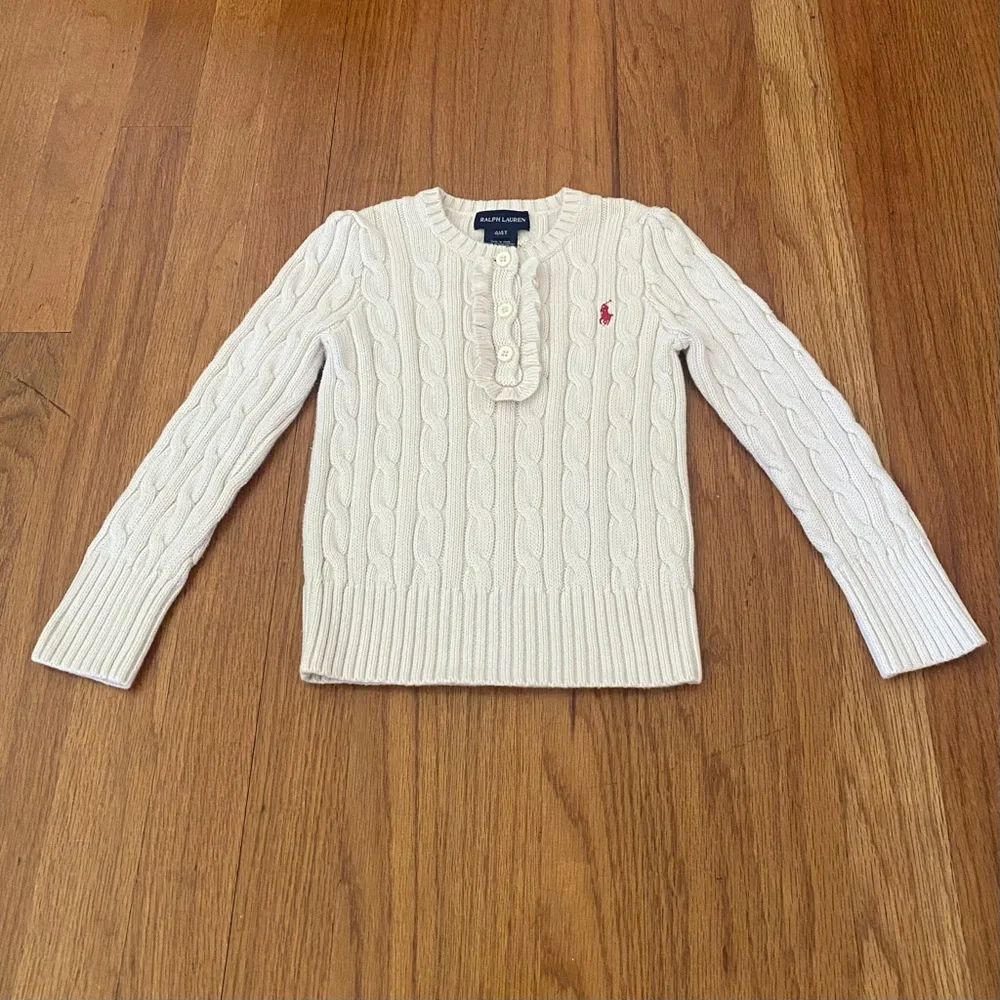 Ralph Lauren Ivory Cable Ruffle Knit Sweater